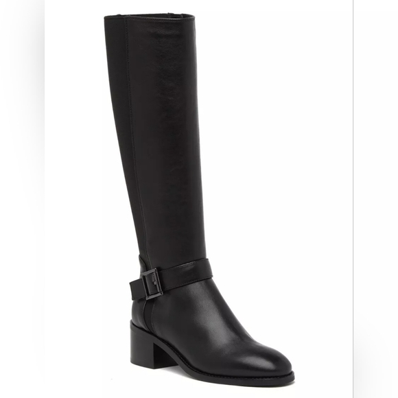 Aquatalia Jessa Black Leather Riding Boot Black Leather Stretch  Boot Size 8 - Picture 1 of 13
